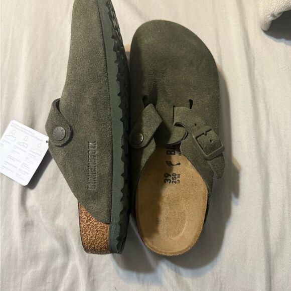 Birkenstock Boston Soft Footbed Suede Leather - Olive Green 9 - Picture 3 of 7